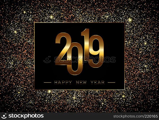 Happy New Year 2019 Holiday Vector Illustration. Shiny composition with sparkles. EPS10