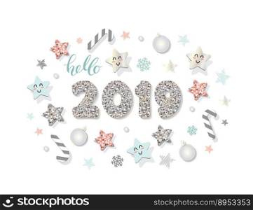 Happy new year 2019 template with cute decorative vector image