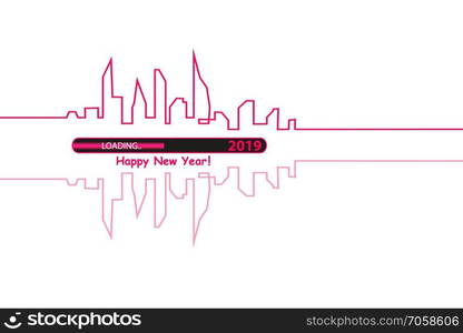 Happy new year 2019 with an Abstract City Skyline with Loading Bar. Vector.. Happy new year 2019 with with an Abstract City Skyline with Loading Bar. Vector