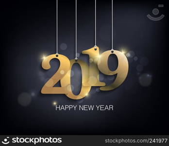 Happy New Year 2019 with fireworks background. Chienese New Year, Year of the Pig.