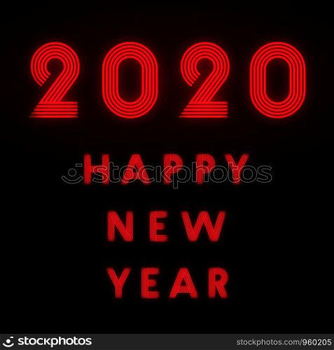 Happy New Year 2020 background red neon design for holiday flyer, greeting, invitation card, flyer, poster, brochure cover, typography or other printing products. Vector illustration.. Happy New Year 2020 background red neon design for holiday flyer, greeting, invitation card, flyer, poster, brochure cover, typography or other printing products. Vector illustration