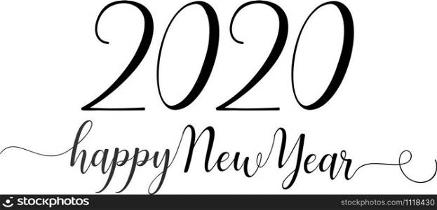 Happy New Year 2020 card with hand written lettering,illustration EPS10