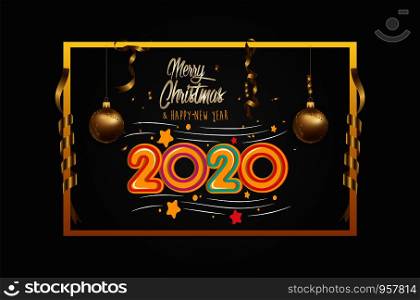 happy new year 2020 gold and black collors place for text christmas balls