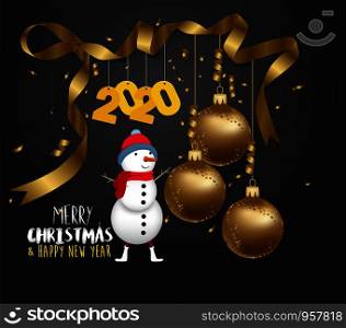 happy new year 2020 gold and black collors place for text christmas balls