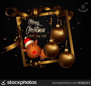 happy new year 2020 gold and black collors place for text christmas balls and deer