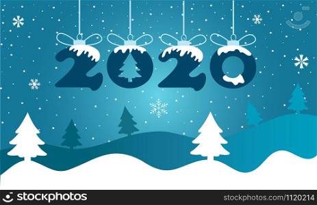 Happy new year, 2020 greeting card. Winter christmas holiday background