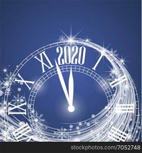 Happy New Year 2020. Happy New Year 2020, vector illustration Christmas background with clock showing year