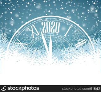 Happy New Year 2020. Happy New Year 2020, vector illustration Christmas background with clock showing year