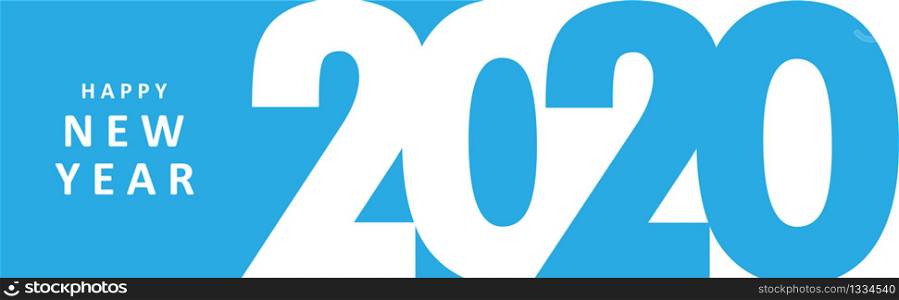 Happy New Year 2020 in white and blue colors. Congratulations on the New Year holidays. Vector illustration EPS 10