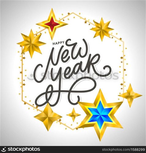 Happy New Year 2020. Lettering Composition With Stars And Sparkles. Holiday Vector Illustration.. Happy New Year 2020. Lettering Composition With Stars And Sparkles. Holiday Vector Illustration frame