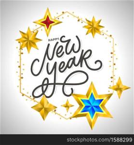 Happy New Year 2020. Lettering Composition With Stars And Sparkles. Holiday Vector Illustration.. Happy New Year 2020. Lettering Composition With Stars And Sparkles. Holiday Vector Illustration frame