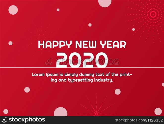 Happy new year 2020 modern design snowfall glow light firework red background. vector illustration