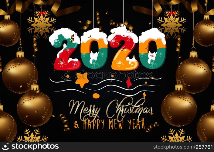 Happy New Year 2020 - New Year Shining background with balls