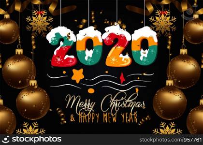 Happy New Year 2020 - New Year Shining background with balls