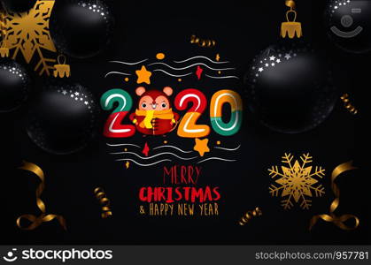 Happy New Year 2020 - New Year Shining background with rat and balls