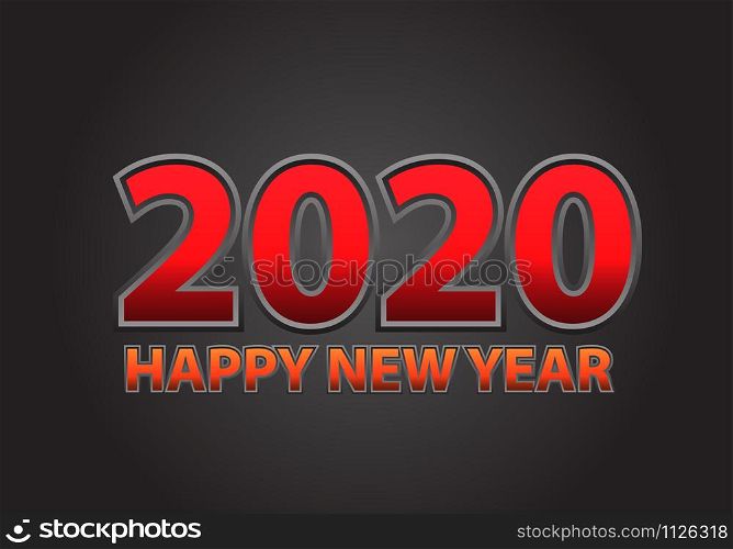 Happy New Year 2020 red number text on dark grey design for holiday countdown festival celebration party vector illustration.
