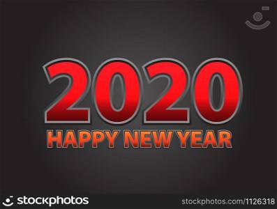 Happy New Year 2020 red number text on dark grey design for holiday countdown festival celebration party vector illustration.