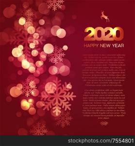 Happy New Year 2020 shining template background with gold numbers and glitter.