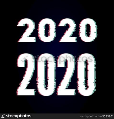 Happy New Year 2020 Text Design glitch, Vector illustration. Happy New Year 2020 Text Design glitch, Vector illustration.