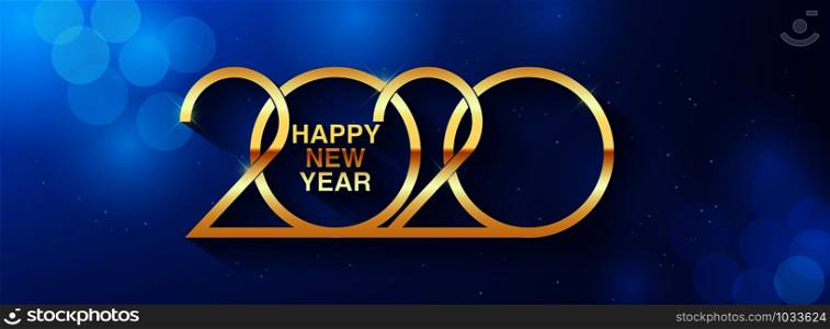 Happy New Year 2020 text design greeting illustration with golden numbers