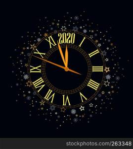 Happy New Year 2020, vector illustration Christmas background with clock showing year. Happy New Year 2020