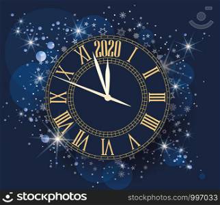 Happy New Year 2020, vector illustration Christmas background with clock showing year. Happy New Year 2020