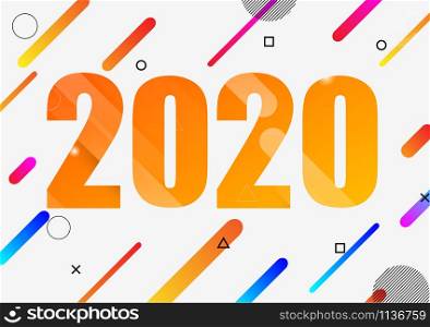 Happy new year 2020 with dynamic shapes, stock vector