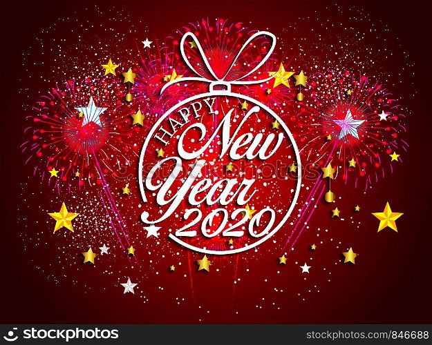 Happy New Year 2020 with firework background.