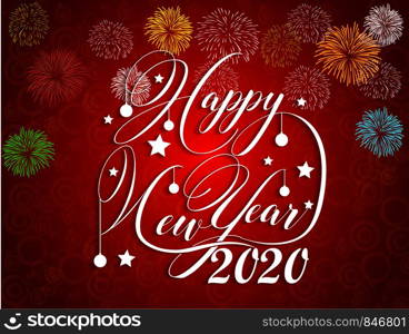 Happy New Year 2020 with firework background.