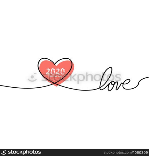 Happy New Year 2020 with glitch Heart in continuous drawing lines in a flat style in continuous drawing lines. The work of flat design. Symbol of love and tenderness.. Happy New Year 2020 with glitch Heart in continuous drawing lines in a flat style in continuous drawing lines. The work of flat design. Symbol of love and tenderness