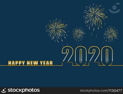 Happy new year 2020 with gradient text on blue background