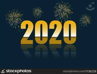 Happy new year 2020 with reflect on blue background
