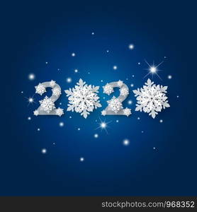 Happy new year 2020 with snowflake and snow falling with bokeh light vector illustration