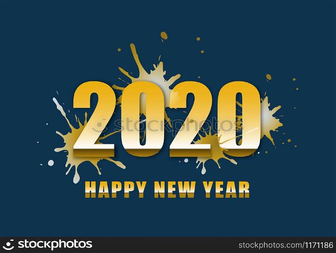 Happy new year 2020 with text design on blue background