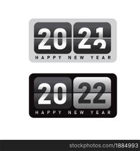 Happy New Year 2021 mechanical flip clock design in the process of the flip. Happy New Year 2021 card. Mechanical timetable in movement