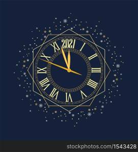 Happy New Year 2021, vector illustration Christmas background with clock showing year. Happy New Year 2021