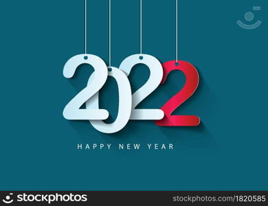 Happy new year 2022 background. Golden shiny numbers with confetti and ribbons on black background. Holiday greeting card design.