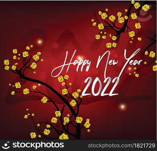 Happy new year 2022 background. Golden shiny numbers with confetti and ribbons on black background. Holiday greeting card design.