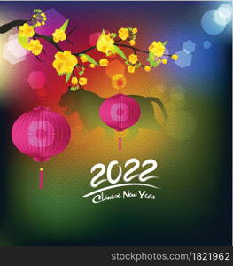 Happy new year 2022 background. Golden shiny numbers with confetti and ribbons on black background. Holiday greeting card design.