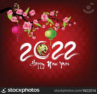 Happy new year 2022 background. Golden shiny numbers with confetti and ribbons on black background. Holiday greeting card design.