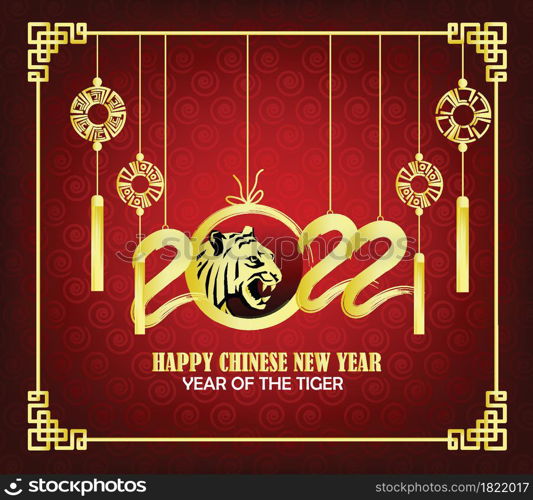 Happy new year 2022 background. Golden shiny numbers with confetti and ribbons on black background. Holiday greeting card design.