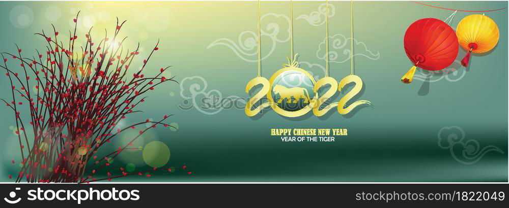 Happy new year 2022 background. Golden shiny numbers with confetti and ribbons on black background. Holiday greeting card design.