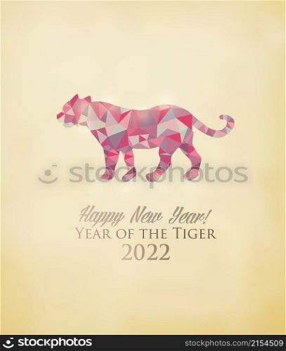 Happy New Year 2022 background with a tiger made out of polygons. Year of the Tiger concept. Vector