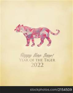 Happy New Year 2022 background with a tiger made out of polygons. Year of the Tiger concept. Vector