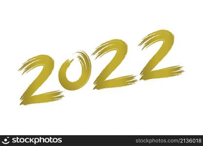 Happy New Year 2022 gold numbers brush style. Vector holiday illustration with 2022 text design.