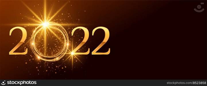 happy new year 2022 golden text with shiny sparkles and light effect