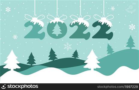 Happy new year, 2022 greeting card. Winter christmas holiday background