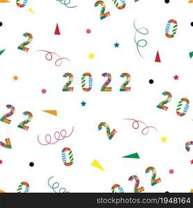 Happy new year 2022 or Christmas Seamless pattern with geometric tiny shape, swirled and star on white background,Cute element design pattern for New year or Christmas wrapping paper background