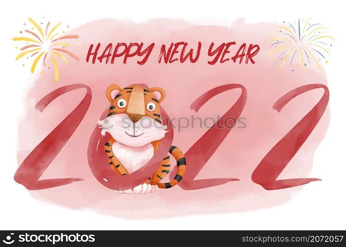 Happy new year 2022 year of the tiger in watercolor style