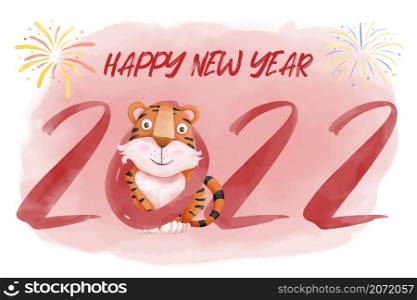 Happy new year 2022 year of the tiger in watercolor style